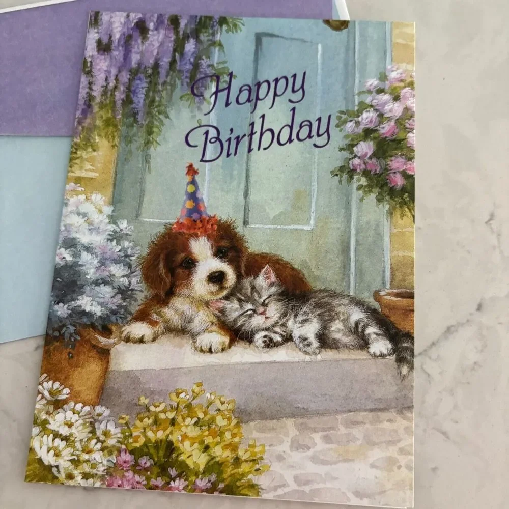 Cat & Dog Happy Birthday Card with Envelope Habitat Hope Greeting Collection - Picture 1 of 6